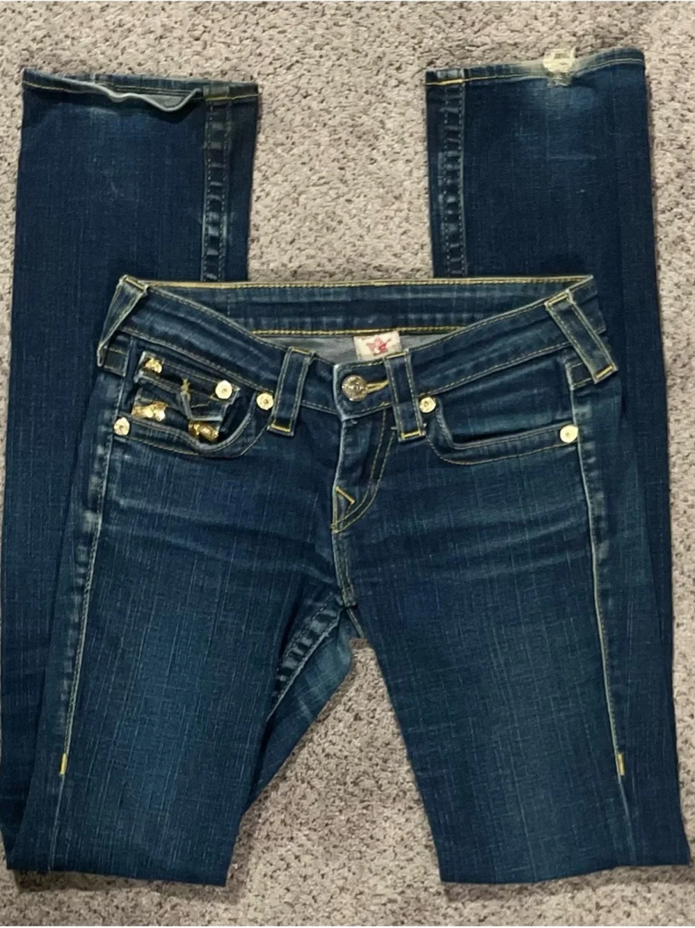 True Religion Y2K Stella Skinny Jeans Size 28 Gold Horseshoe Flap Low Rise - Picture 2 of 9